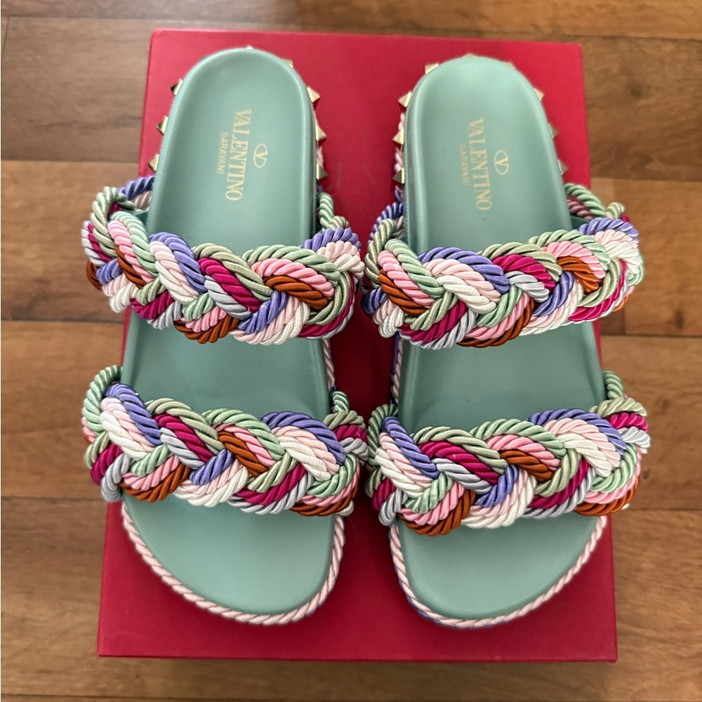 Valentino Green and Red Braided Sandals